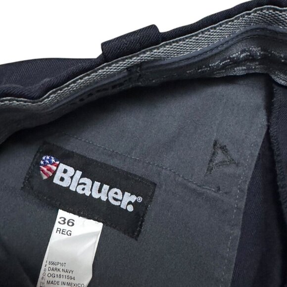 BLAUER Pleated Navy Blue Pocket Work Straight Fit Trousers Pants Mens 34x30 - Picture 2 of 6